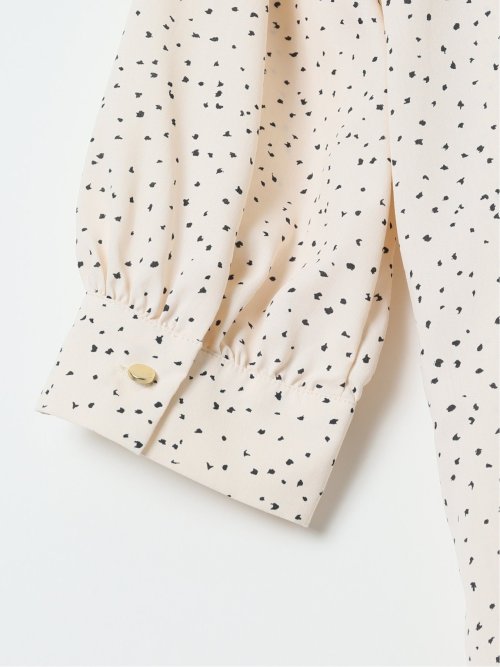 ドット柄 ボウタイ 7分袖 スキッパー ブラウス