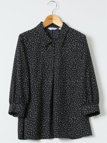 ドット柄 ボウタイ 7分袖 スキッパー ブラウス