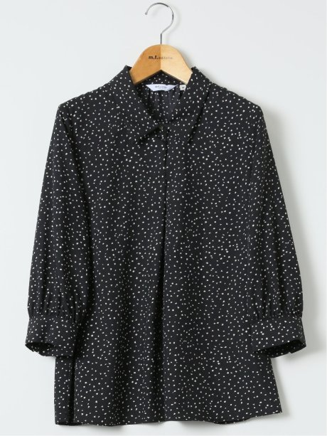 ドット柄 ボウタイ 7分袖 スキッパー ブラウス