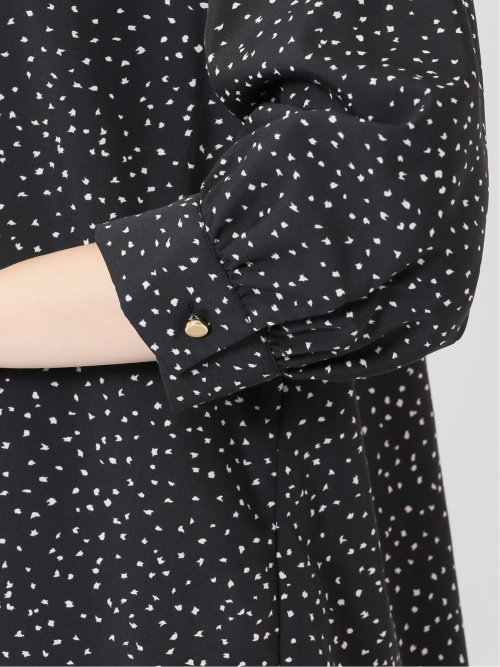 ドット柄 ボウタイ 7分袖 スキッパー ブラウス