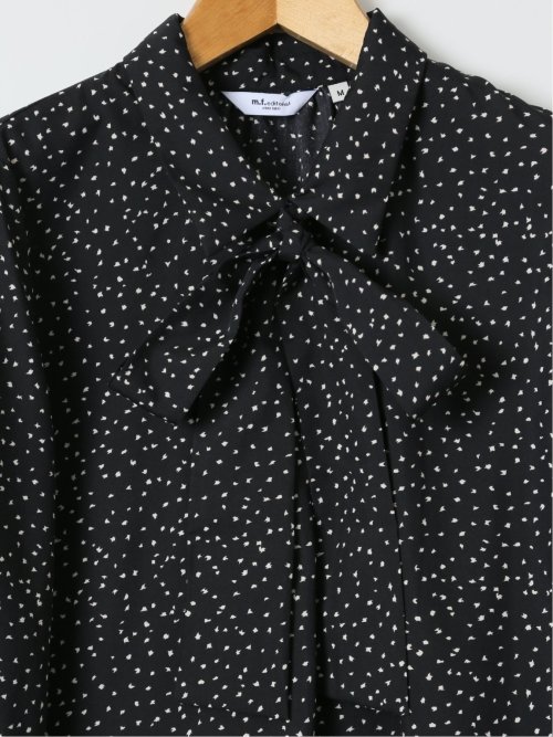 ドット柄 ボウタイ 7分袖 スキッパー ブラウス