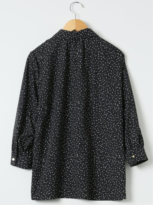 ドット柄 ボウタイ 7分袖 スキッパー ブラウス