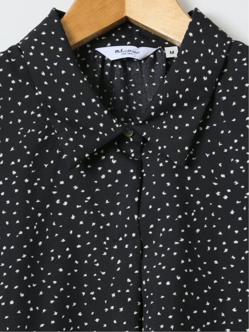 ドット柄 ボウタイ 7分袖 スキッパー ブラウス