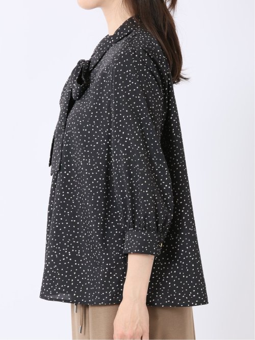 ドット柄 ボウタイ 7分袖 スキッパー ブラウス
