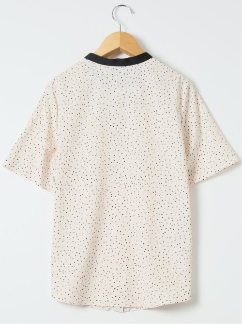 ドット柄 配色 バンドカラー 比翼 半袖 ブラウス