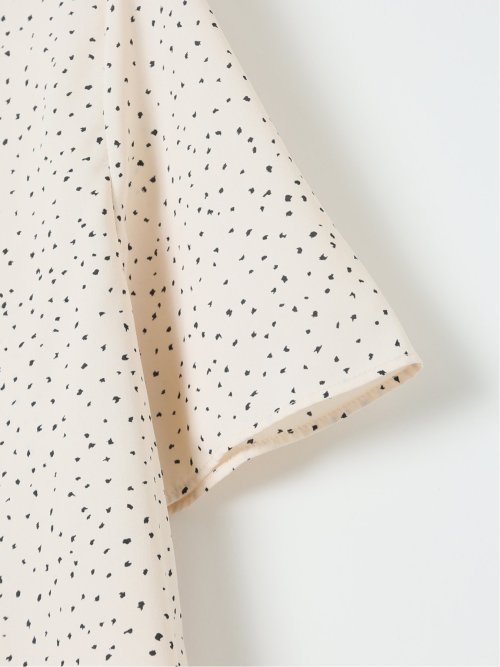 ドット柄 配色 バンドカラー 比翼 半袖 ブラウス