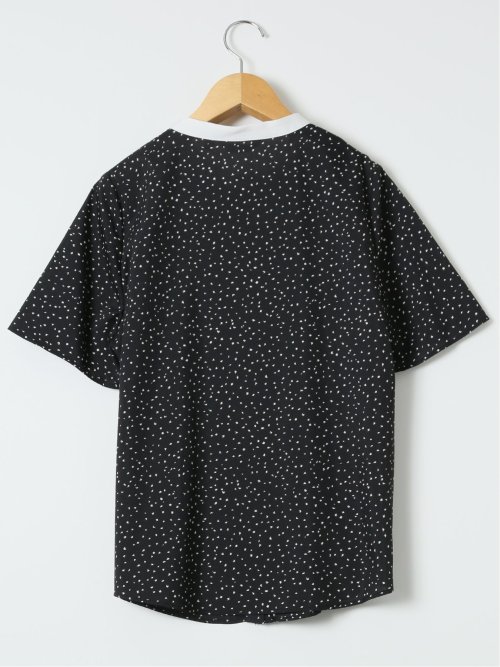 ドット柄 配色 バンドカラー 比翼 半袖 ブラウス