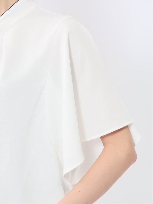 配色ボウタイ 半袖比翼ブラウス