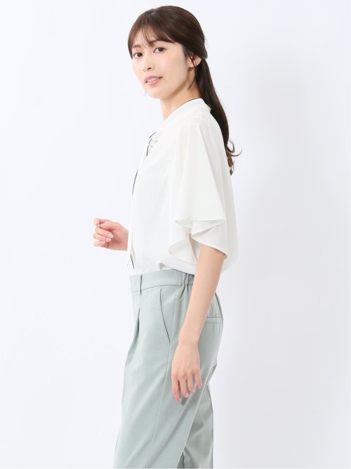 配色ボウタイ 半袖比翼ブラウス