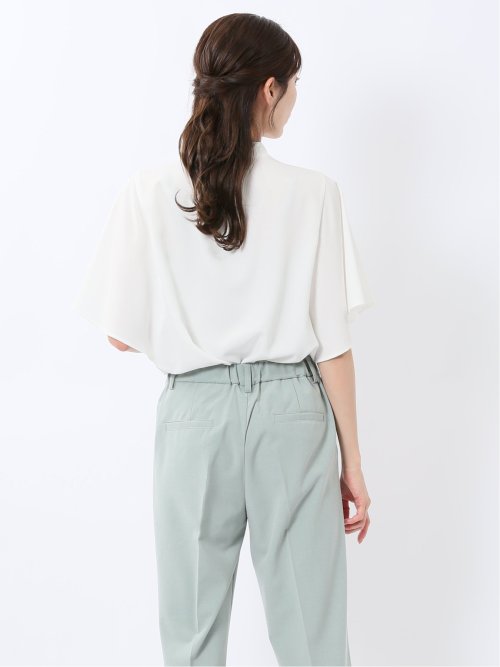 配色ボウタイ 半袖比翼ブラウス