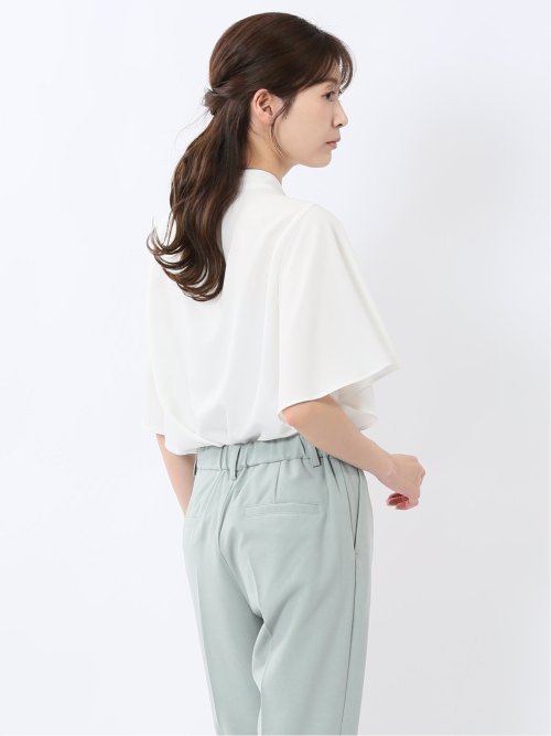 配色ボウタイ 半袖比翼ブラウス