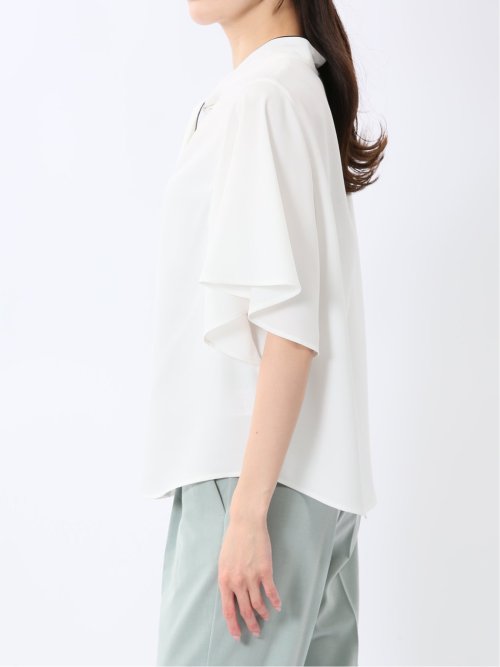 配色ボウタイ 半袖比翼ブラウス