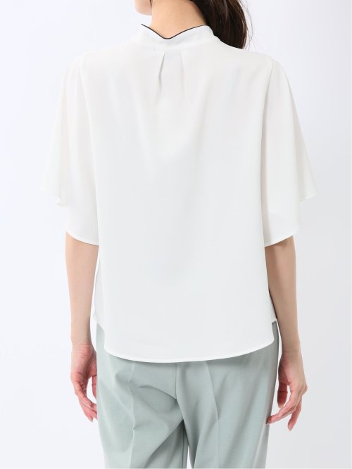 配色ボウタイ 半袖比翼ブラウス