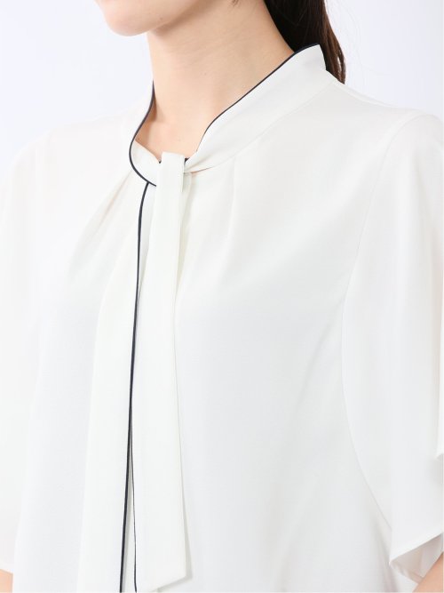 配色ボウタイ 半袖比翼ブラウス