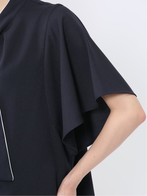 配色ボウタイ 半袖比翼ブラウス