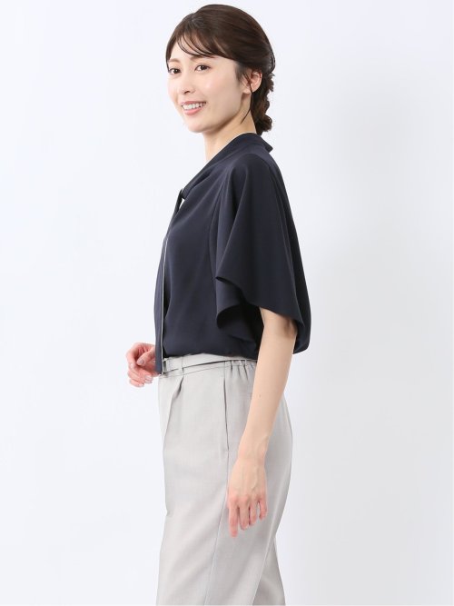 配色ボウタイ 半袖比翼ブラウス