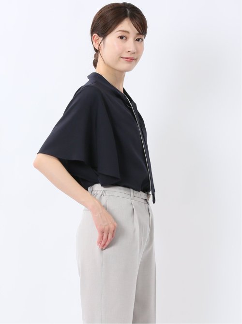 配色ボウタイ 半袖比翼ブラウス