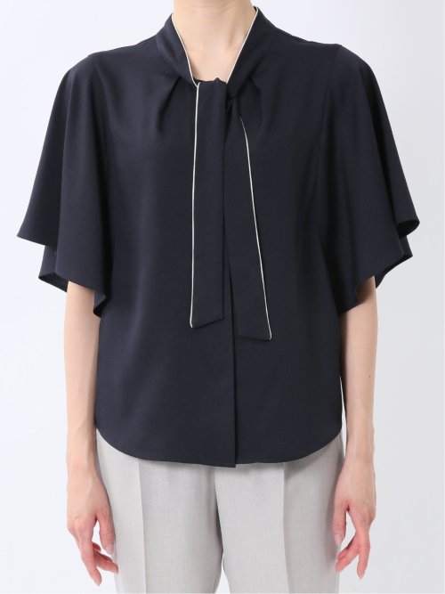 配色ボウタイ 半袖比翼ブラウス