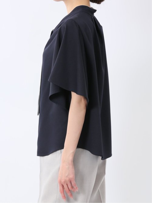 配色ボウタイ 半袖比翼ブラウス