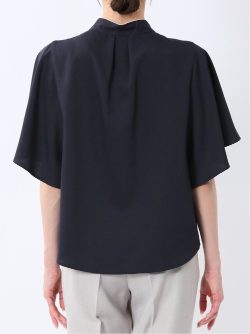 配色ボウタイ 半袖比翼ブラウス