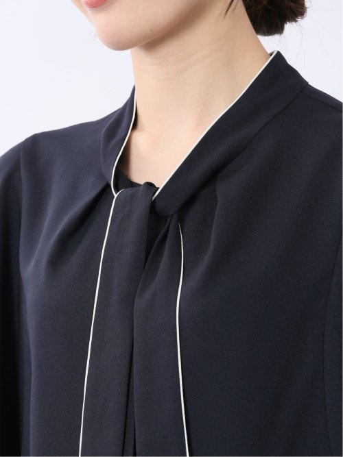 配色ボウタイ 半袖比翼ブラウス