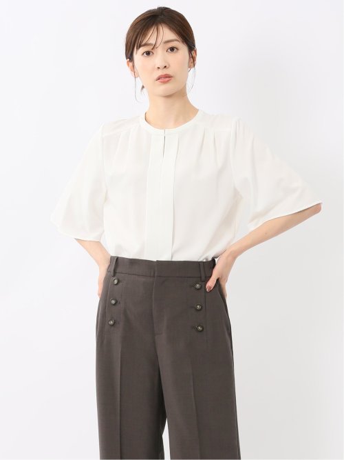 ホック付きクルーネック 半袖プルオーバーブラウス