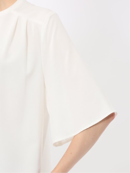 ホック付きクルーネック 半袖プルオーバーブラウス