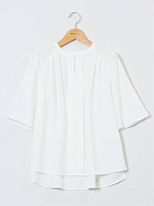 ホック付きクルーネック 半袖プルオーバーブラウス