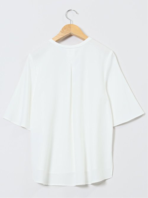 ホック付きクルーネック 半袖プルオーバーブラウス