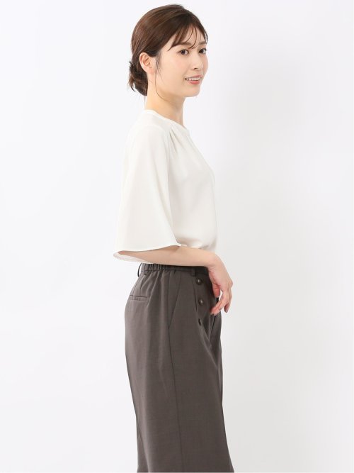 ホック付きクルーネック 半袖プルオーバーブラウス