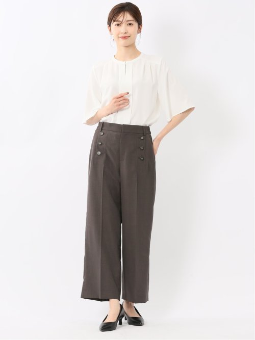 ホック付きクルーネック 半袖プルオーバーブラウス