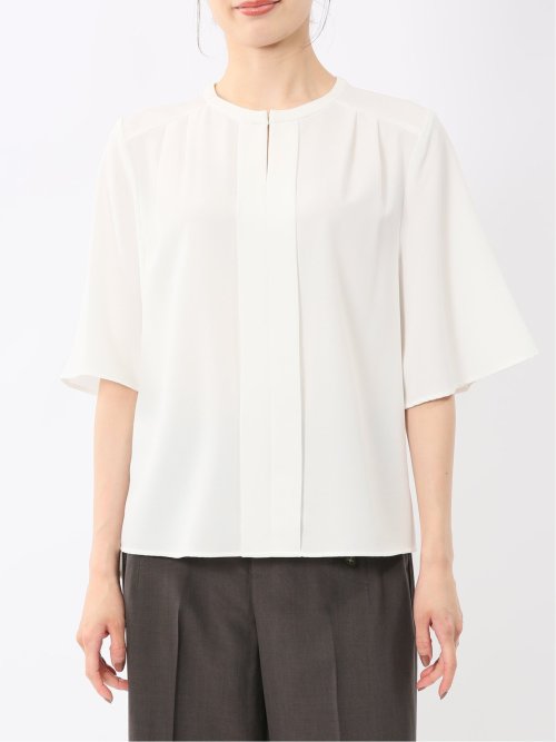 ホック付きクルーネック 半袖プルオーバーブラウス