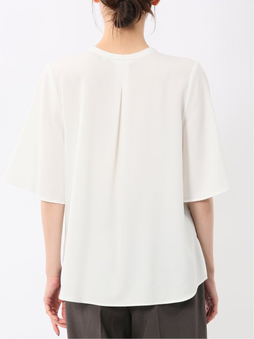 ホック付きクルーネック 半袖プルオーバーブラウス