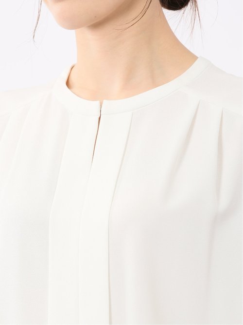 ホック付きクルーネック 半袖プルオーバーブラウス
