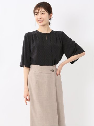 ホック付きクルーネック 半袖プルオーバーブラウス