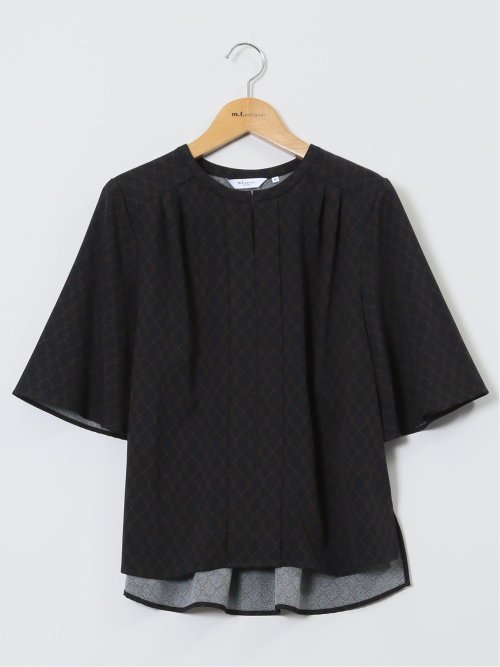 ホック付きクルーネック 半袖プルオーバーブラウス