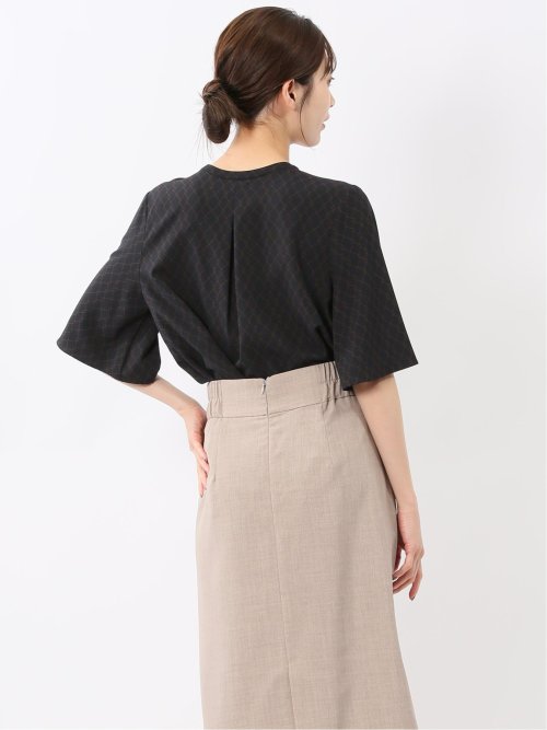 ホック付きクルーネック 半袖プルオーバーブラウス