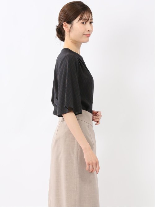 ホック付きクルーネック 半袖プルオーバーブラウス