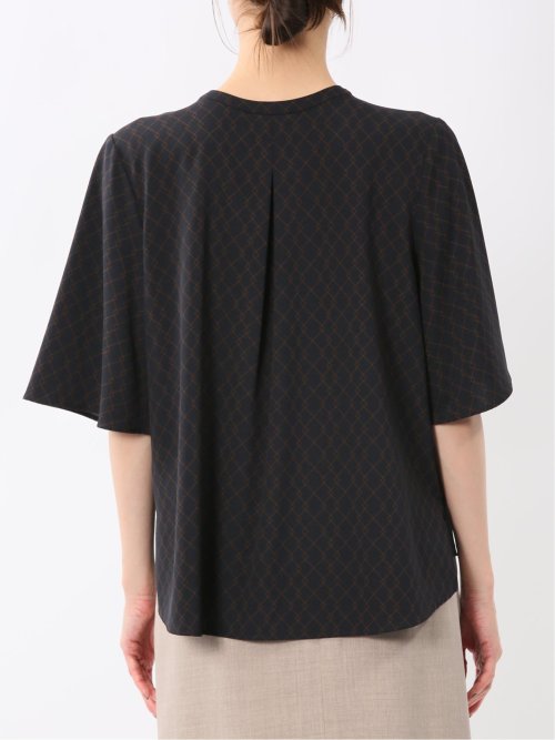 ホック付きクルーネック 半袖プルオーバーブラウス