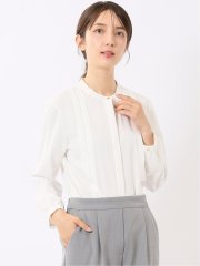 ブラウス レディース 長袖 ストレッチ 速乾 UV イージーケア 静電防止 比翼 前開き バンドカラー シャツ