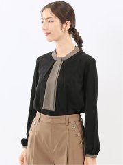 配色ボウタイ 長袖プルオーバーブラウス