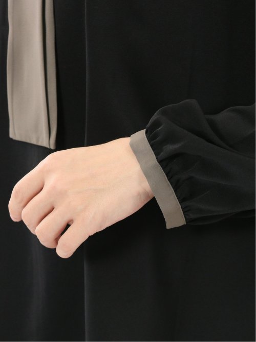 配色ボウタイ 長袖プルオーバーブラウス