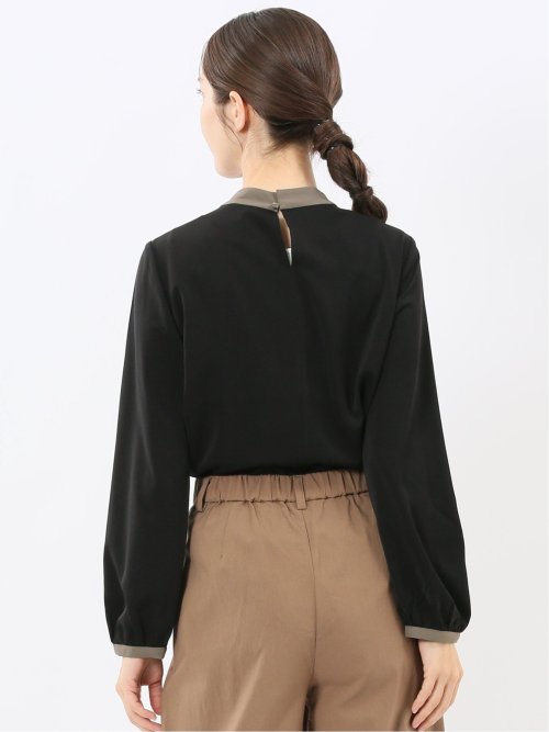 配色ボウタイ 長袖プルオーバーブラウス