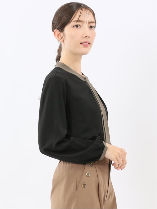 配色ボウタイ 長袖プルオーバーブラウス