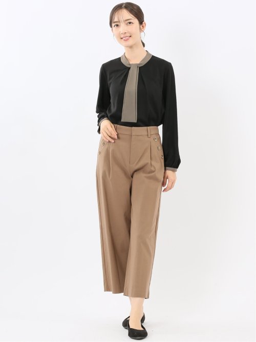 配色ボウタイ 長袖プルオーバーブラウス