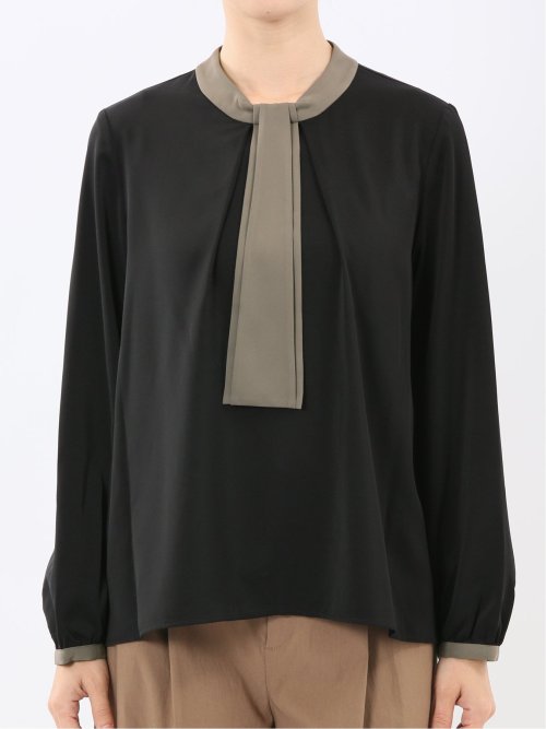 配色ボウタイ 長袖プルオーバーブラウス