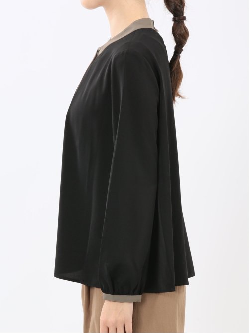 配色ボウタイ 長袖プルオーバーブラウス