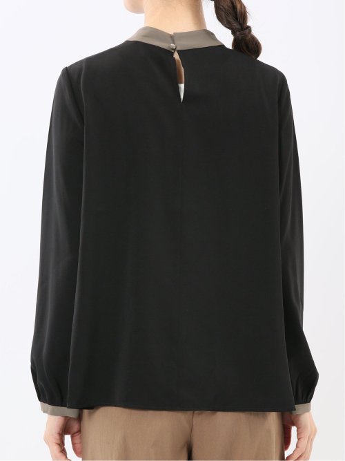 配色ボウタイ 長袖プルオーバーブラウス