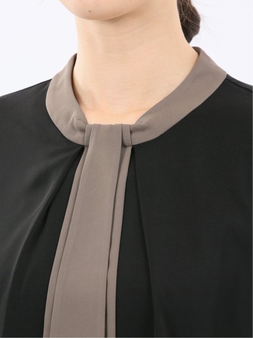 配色ボウタイ 長袖プルオーバーブラウス