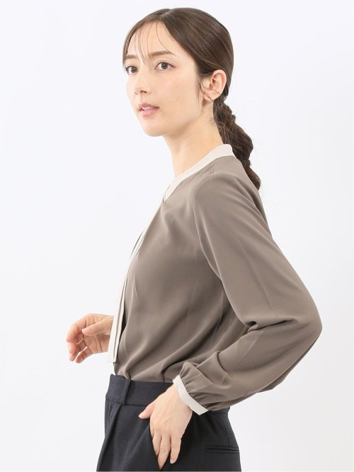 配色ボウタイ 長袖プルオーバーブラウス